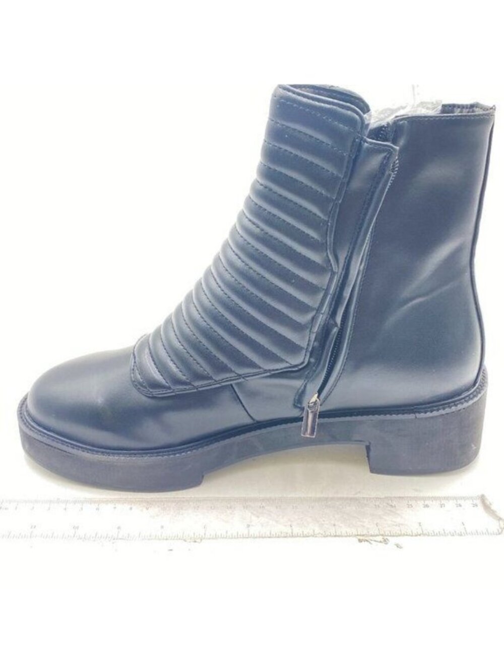Black Women Platform Round Toe Ankle Boots Block Heel Booties Side Zipper Shoes